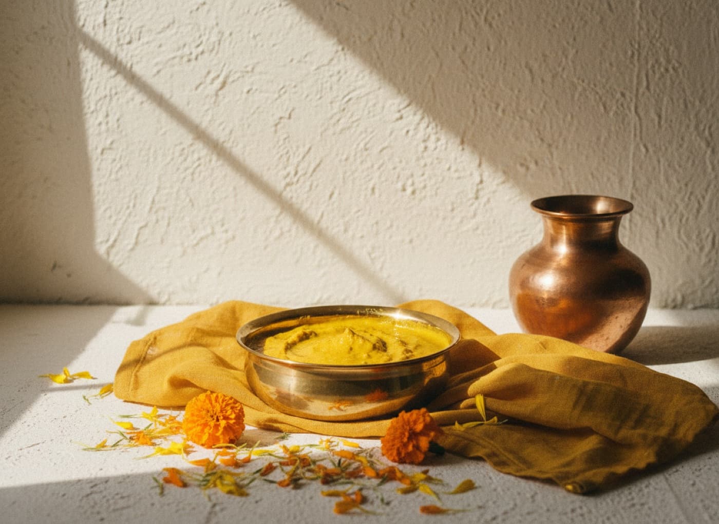 Haldi bowl set on ivory linen